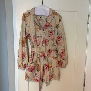 Anthropologie Floral Tan belted romper. Like new.